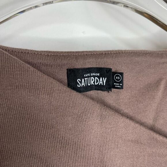 Kate Spade Saturday Asymmetrical Slanted Dress Brown Long Sleeve Mini Xsmall Xs - Picture 3 of 6